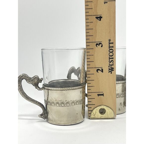 Set Of 4 Vintage Espresso Cordial Glasses Silver Plated Dragon Handles Italy - Picture 3 of 7